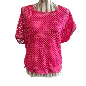 Pink Mesh Women Top + pink tank top 80s set blouses small perfect for costume